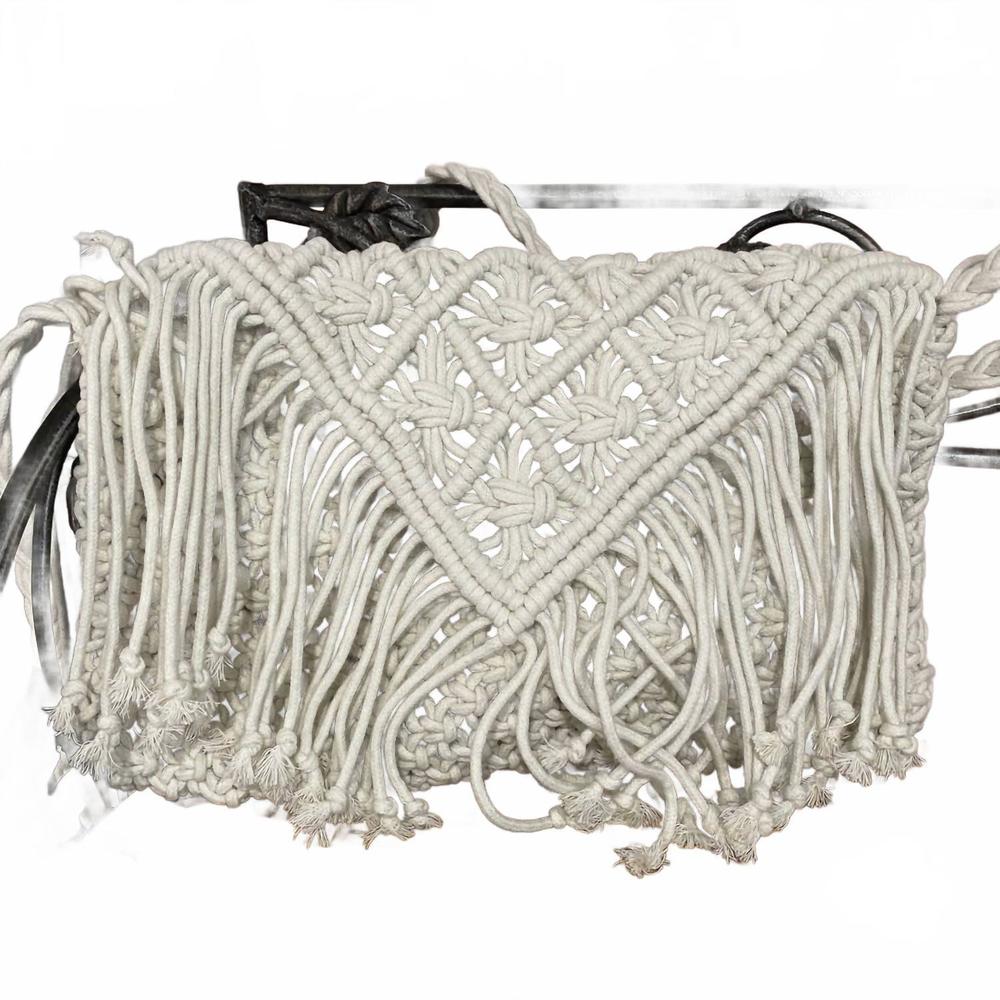 NEW KLUTCH women's vagabond macrame cluth bag in white